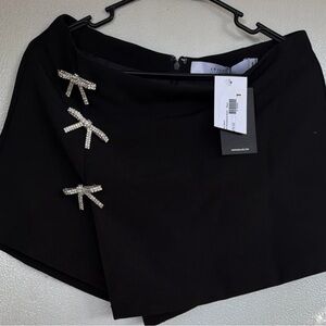 Chic Black Skirt with Rhinestone Bows